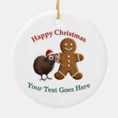 Funny Kiwi Bird in Santa Hat & Gingerbread Man  Keramik Ornament (Hinten)