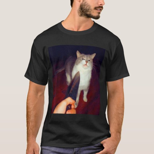 Funny Knife Cat Meme  T-Shirt (Vorderseite)