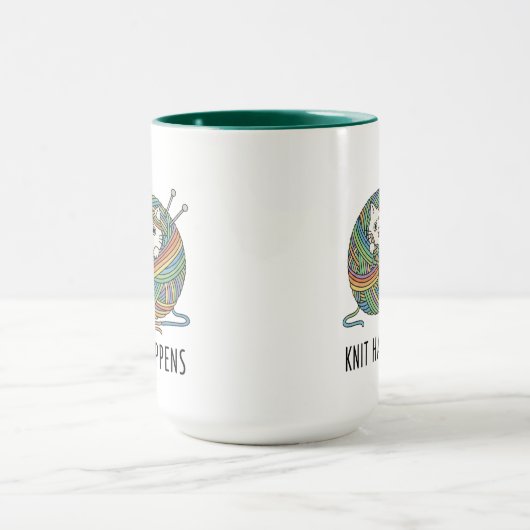 Funny Knitter Katzengarn Kunst "Strick Happens" Pr Tasse (Zentrum)