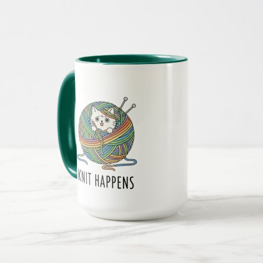 Funny Knitter Katzengarn Kunst "Strick Happens" Pr Tasse (Vorderseite Links)
