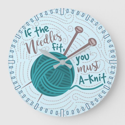 Funny Knitter Niedliche Garnneedles Große Wanduhr (Vorderseite)