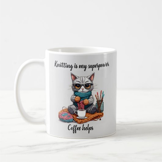 Funny Knitter Tasse Superpower Cat (Links)