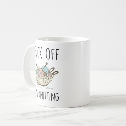 Funny Knitter Zitat Geschenk, F*ck Off ich knete Kaffeetasse (Vorderseite Links)