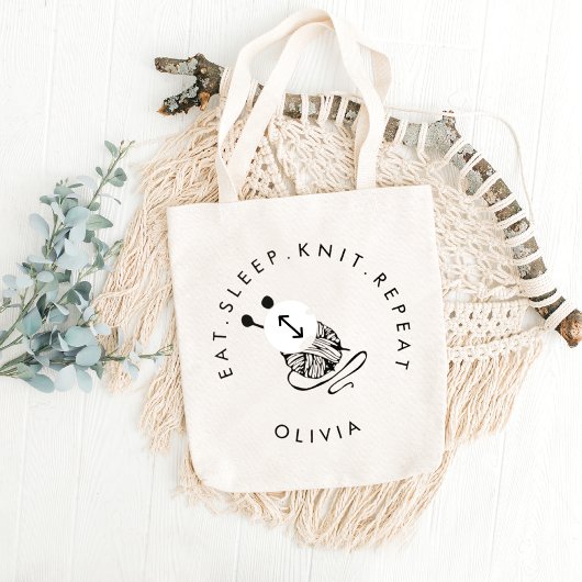 Funny Knitting essen Schlaf Strick wiederholen Per Jumbo Stoffbeutel