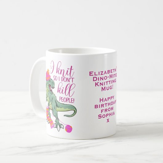 Funny Knitting Quote Dinosaur Kaffeetasse (Vorderseite Links)