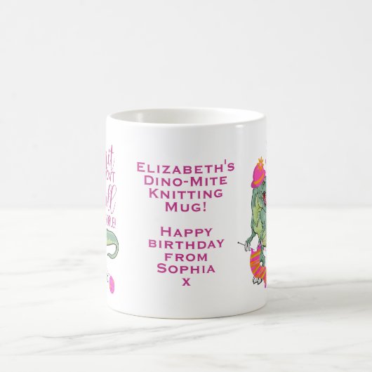 Funny Knitting Quote Dinosaur Kaffeetasse (Mittel)