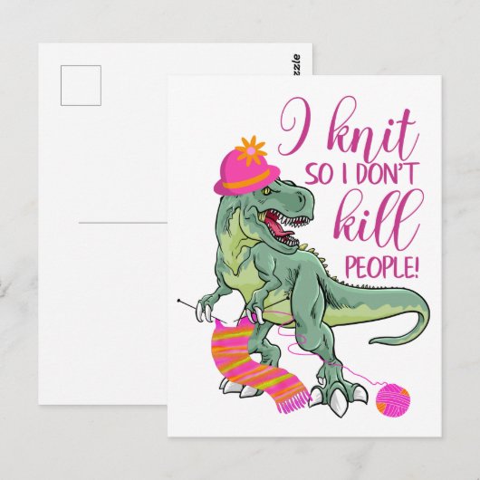 Funny Knitting Quote Dinosaur Postkarte (Vorne/Hinten)
