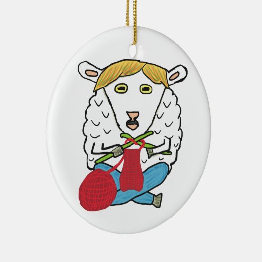 Funny Knitting Sheep Keramik Ornament (Rechts)