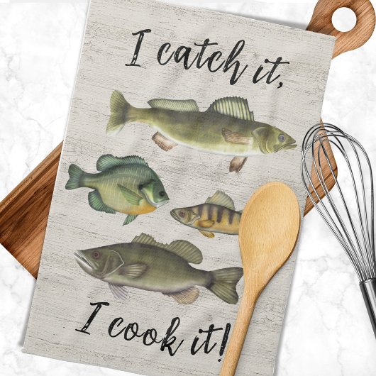 Funny Koch Fisherman Fish Catch Simple Wildlife Geschirrtuch