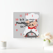 Funny Koch - Ist es noch Zeit zum Abendessen? Quadratische Wanduhr (Zuhause)
