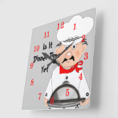 Funny Koch - Ist es noch Zeit zum Abendessen? Quadratische Wanduhr (Winkel)