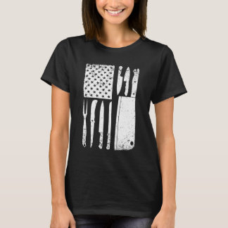 Funny Koch Knife American Flag Design for Men Wome T-Shirt