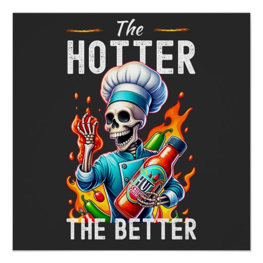 Funny Koch Skelett mit Sauce im Feuer Poster (Vorderseite)