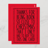 Funny kombinierte Dezember Geburtstag und Weihnach Postkarte (Vorne/Hinten)