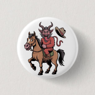 Funny Krampus Christmas Evil Santa Cowboy Western Button