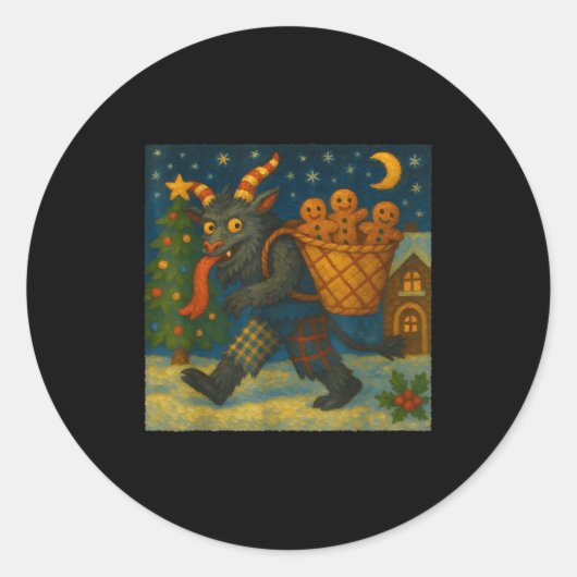 Funny Krampus Gingerbread Night Festive Creepy Hol Runder Aufkleber (Vorderseite)