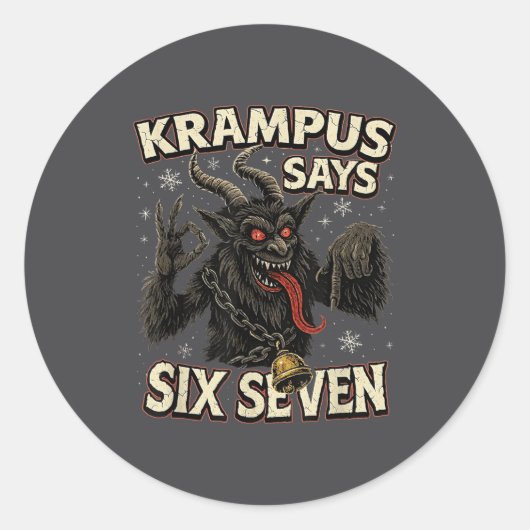 Funny Krampus Says Six Seven 6 7 Meme Christmas Ho Runder Aufkleber (Vorderseite)