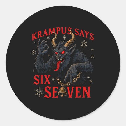 Funny Krampus Says Six Seven 6 7 Meme Christmas Xm Runder Aufkleber (Vorderseite)