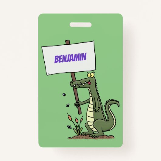 Funny Krocodil-Alarm mit Schild Cartoon Ausweis (Vorderseite)