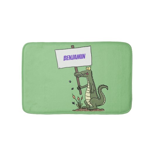 Funny Krocodil-Alarm mit Schild Cartoon Badematte (Vorderseite)
