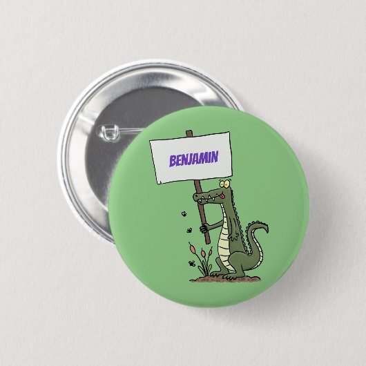 Funny Krocodil-Alarm mit Schild Cartoon Button (Vorne & Hinten)