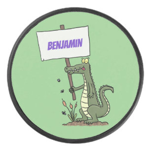 Funny Krocodil-Alarm mit Schild Cartoon Eishockey Puck