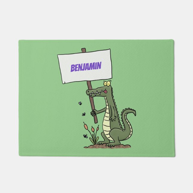 Funny Krocodil-Alarm mit Schild Cartoon Fußmatte (Vorderseite)