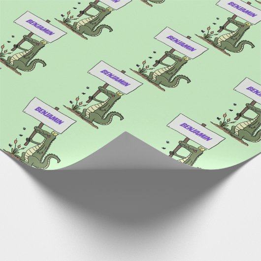 Funny Krocodil-Alarm mit Schild Cartoon Geschenkpapier (Ecke)