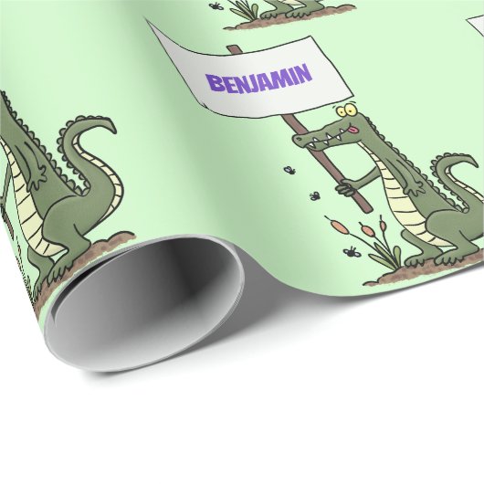 Funny Krocodil-Alarm mit Schild Cartoon Geschenkpapier (Rolleneckpunkt)