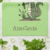 Funny Krocodil-Alarm mit Schild Cartoon Geschirrtuch (Gefaltet)