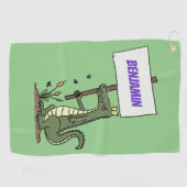 Funny Krocodil-Alarm mit Schild Cartoon Golfhandtuch (Horizontal)