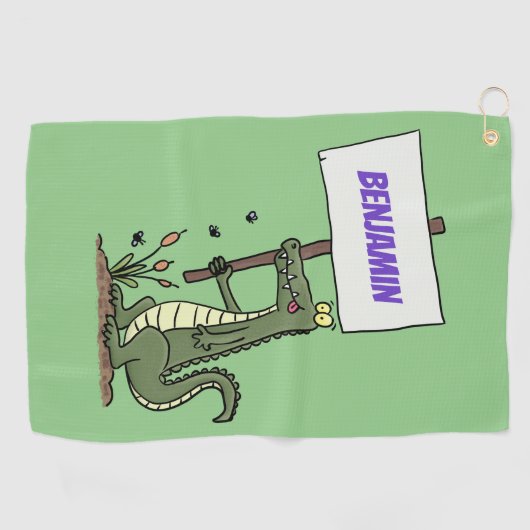 Funny Krocodil-Alarm mit Schild Cartoon Golfhandtuch (Horizontal)