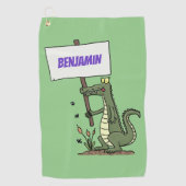 Funny Krocodil-Alarm mit Schild Cartoon Golfhandtuch (Vorderseite)