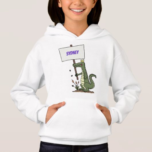 Funny Krocodil-Alarm mit Schild Cartoon Hoodie (Vorderseite)