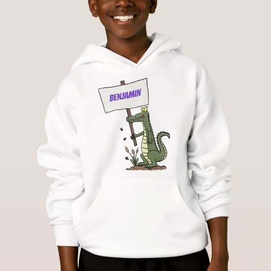Funny Krocodil-Alarm mit Schild Cartoon Hoodie (Vorderseite)