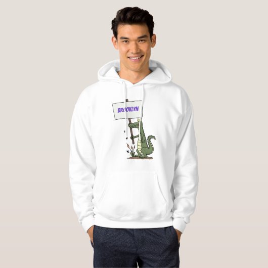 Funny Krocodil-Alarm mit Schild Cartoon Hoodie (Vorne ganz)