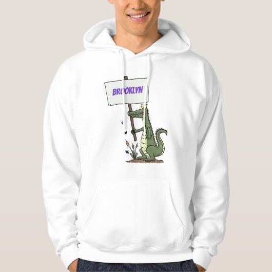 Funny Krocodil-Alarm mit Schild Cartoon Hoodie (Vorderseite)