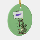 Funny Krocodil-Alarm mit Schild Cartoon Keramik Ornament (Rechts)
