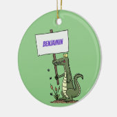 Funny Krocodil-Alarm mit Schild Cartoon Keramik Ornament (Links)