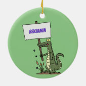 Funny Krocodil-Alarm mit Schild Cartoon Keramik Ornament (Hinten)