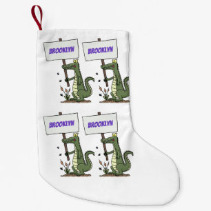Funny Krocodil-Alarm mit Schild Cartoon Kleiner Weihnachtsstrumpf