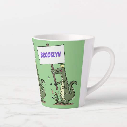 Funny Krocodil-Alarm mit Schild Cartoon Milchtasse (Rechts)