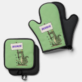 Funny Krocodil-Alarm mit Schild Cartoon Ofenhandschuh & Topflappen-Set (Vorderseite/Rückseite)