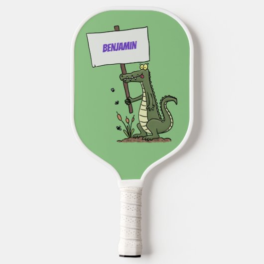 Funny Krocodil-Alarm mit Schild Cartoon Pickleball Schläger (Rückseite)