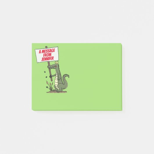 Funny Krocodil-Alarm mit Schild Cartoon Post-it Klebezettel (Vorderseite)
