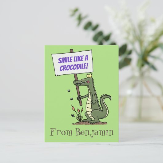 Funny Krocodil-Alarm mit Schild Cartoon Postkarte (Stehend Vorderseite)