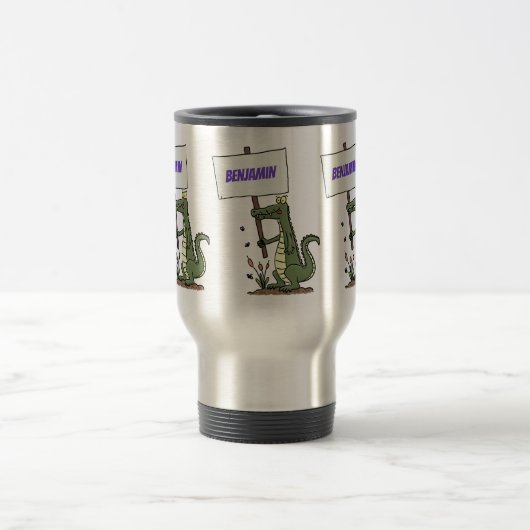 Funny Krocodil-Alarm mit Schild Cartoon Reisebecher (Mittel)