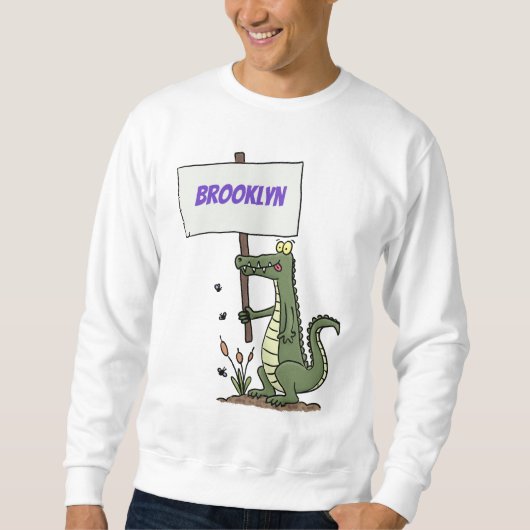 Funny Krocodil-Alarm mit Schild Cartoon Sweatshirt (Vorderseite)