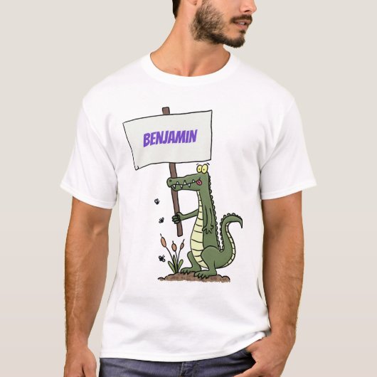 Funny Krocodil-Alarm mit Schild Cartoon T-Shirt (Vorderseite)