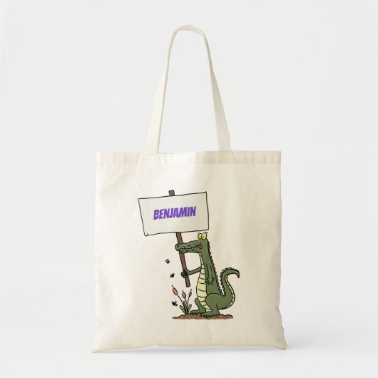 Funny Krocodil-Alarm mit Schild Cartoon Tragetasche (Vorne)
